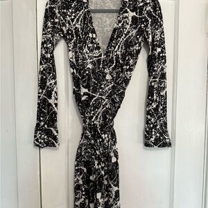 Diane Von Furstenberg Black & White Splatter Print Wrap Dress